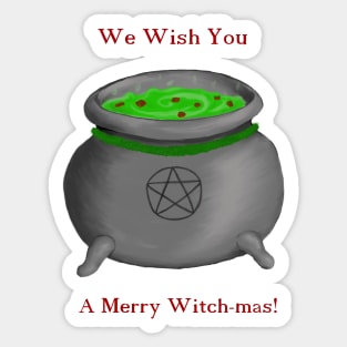 Christmas Cauldron- 'We Wish You a Merry Witch-mas!' Sticker